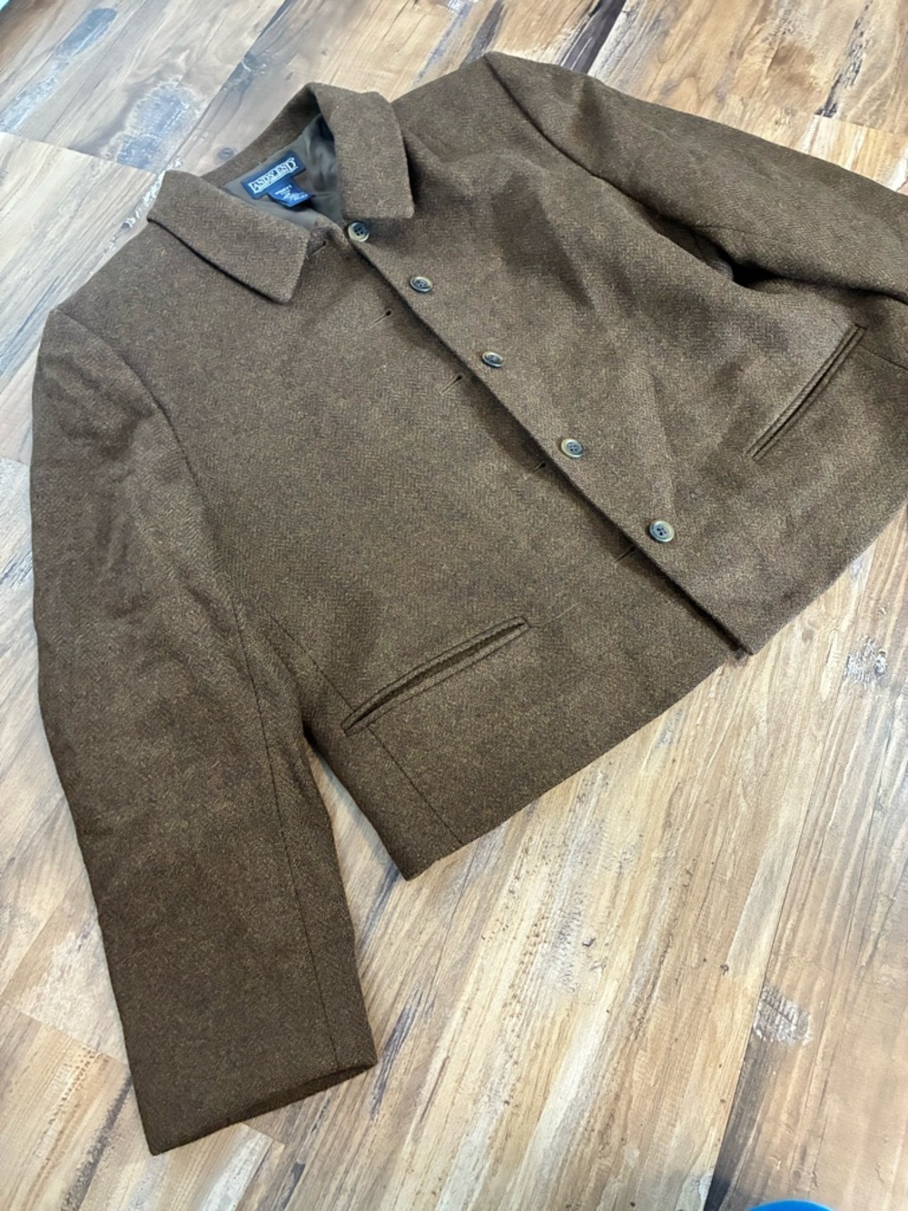 Lands' End Women's Petite 16 Brown Herringsbone Wool Suit Coat Blazer Jacket